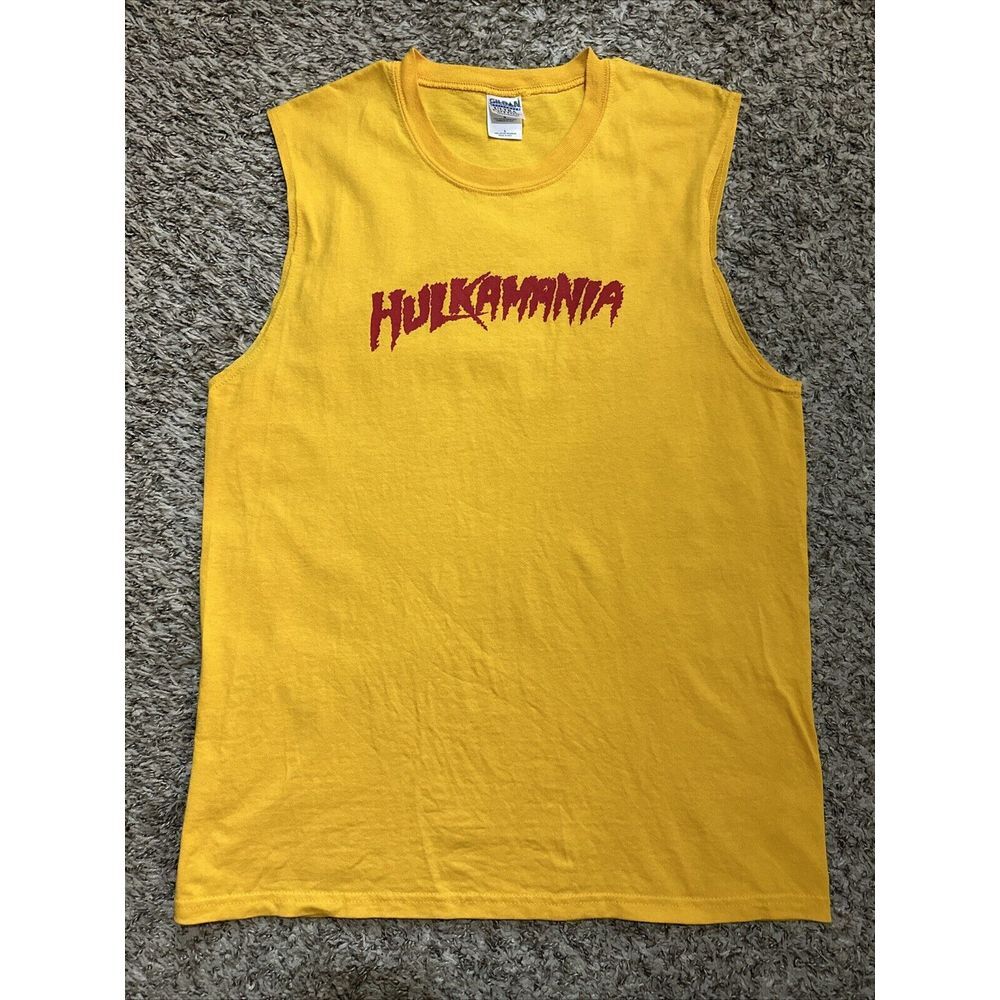 Vintage Hulk Hogan Hulkamania Mens Large T-Shirt Yellow Sleeveless Tank Top